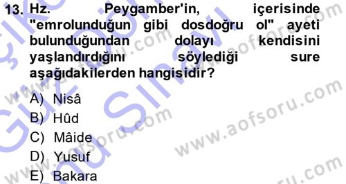 İslam Ahlak Esasları Dersi 2013 - 2014 Yılı (Final) Dönem Sonu Sınav Soruları 13. Soru