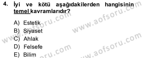 İslam Ahlak Esasları Dersi 2013 - 2014 Yılı (Final) Dönem Sonu Sınav Soruları 4. Soru