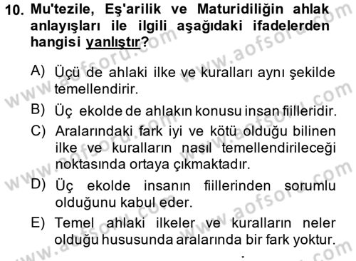 İslam Ahlak Esasları Dersi Ara Sınavı Deneme Sınav Soruları 10. Soru