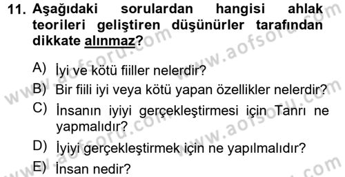 İslam Ahlak Esasları Dersi Ara Sınavı Deneme Sınav Soruları 11. Soru
