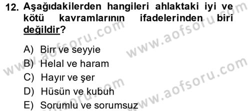 İslam Ahlak Esasları Dersi 2014 - 2015 Yılı (Vize) Ara Sınav Soruları 12. Soru