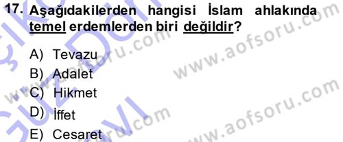 İslam Ahlak Esasları Dersi Ara Sınavı Deneme Sınav Soruları 17. Soru