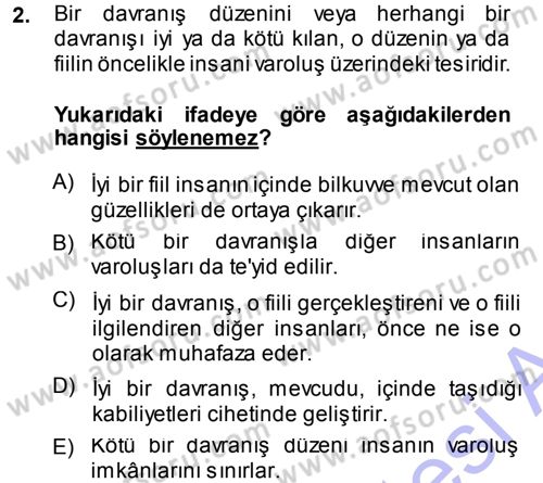 İslam Ahlak Esasları Dersi 2014 - 2015 Yılı (Vize) Ara Sınav Soruları 2. Soru