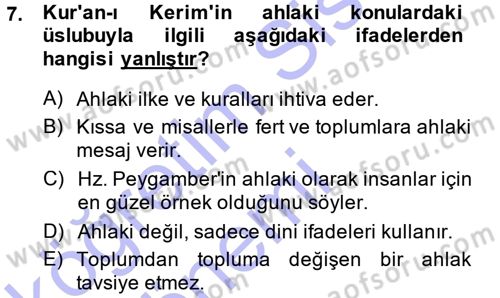 İslam Ahlak Esasları Dersi 2014 - 2015 Yılı (Vize) Ara Sınav Soruları 7. Soru