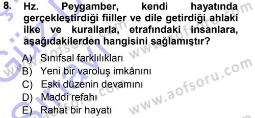 İslam Ahlak Esasları Dersi Ara Sınavı Deneme Sınav Soruları 8. Soru