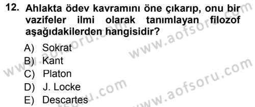 İslam Ahlak Esasları Dersi 2014 - 2015 Yılı (Final) Dönem Sonu Sınav Soruları 12. Soru