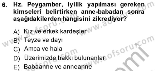 İslam Ahlak Esasları Dersi 2014 - 2015 Yılı (Final) Dönem Sonu Sınav Soruları 6. Soru