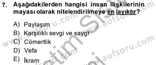 İslam Ahlak Esasları Dersi 2014 - 2015 Yılı (Final) Dönem Sonu Sınav Soruları 7. Soru