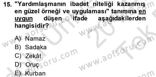İslam Ahlak Esasları Dersi 2014 - 2015 Yılı Tek Ders Sınav Soruları 15. Soru