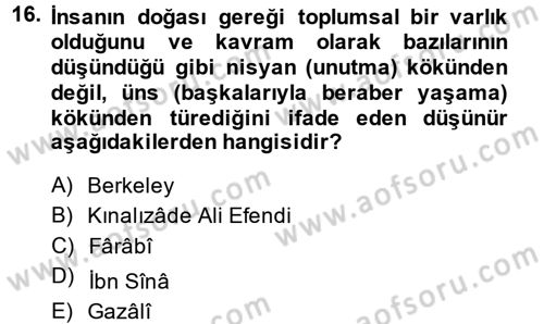 İslam Ahlak Esasları Dersi 2014 - 2015 Yılı Tek Ders Sınav Soruları 16. Soru