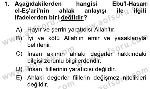 İslam Ahlak Esasları Dersi 2015 - 2016 Yılı (Vize) Ara Sınavı 1. Soru