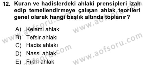 İslam Ahlak Esasları Dersi 2015 - 2016 Yılı (Vize) Ara Sınavı 12. Soru