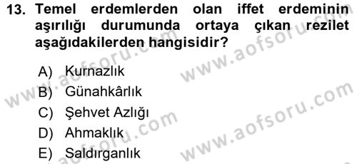 İslam Ahlak Esasları Dersi 2015 - 2016 Yılı (Vize) Ara Sınavı 13. Soru