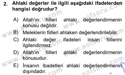 İslam Ahlak Esasları Dersi 2015 - 2016 Yılı (Vize) Ara Sınavı 2. Soru