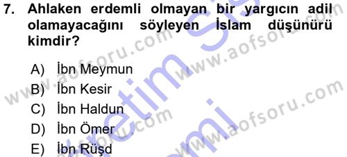 İslam Ahlak Esasları Dersi 2015 - 2016 Yılı (Vize) Ara Sınavı 7. Soru