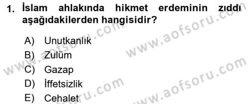 İslam Ahlak Esasları Dersi 2015 - 2016 Yılı (Final) Dönem Sonu Sınav Soruları 1. Soru