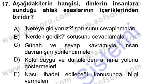 İslam Ahlak Esasları Dersi 2015 - 2016 Yılı (Final) Dönem Sonu Sınav Soruları 17. Soru
