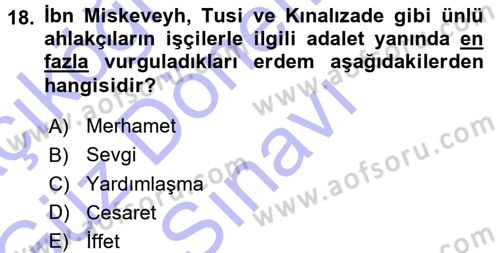 İslam Ahlak Esasları Dersi 2015 - 2016 Yılı (Final) Dönem Sonu Sınav Soruları 18. Soru