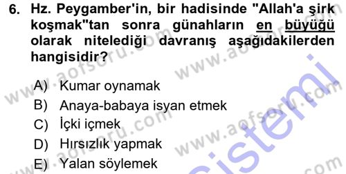 İslam Ahlak Esasları Dersi 2015 - 2016 Yılı (Final) Dönem Sonu Sınav Soruları 6. Soru