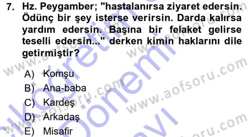 İslam Ahlak Esasları Dersi 2015 - 2016 Yılı (Final) Dönem Sonu Sınav Soruları 7. Soru