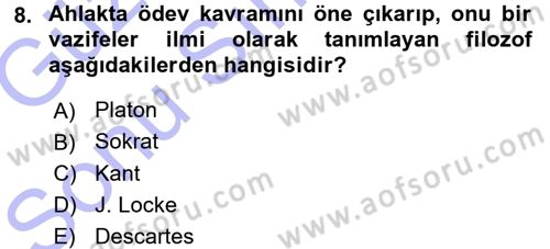 İslam Ahlak Esasları Dersi 2015 - 2016 Yılı (Final) Dönem Sonu Sınav Soruları 8. Soru