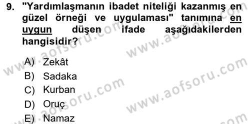 İslam Ahlak Esasları Dersi 2015 - 2016 Yılı (Final) Dönem Sonu Sınav Soruları 9. Soru