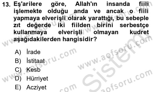 İslam Ahlak Esasları Dersi Ara Sınavı Deneme Sınav Soruları 13. Soru
