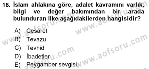 İslam Ahlak Esasları Dersi Ara Sınavı Deneme Sınav Soruları 16. Soru