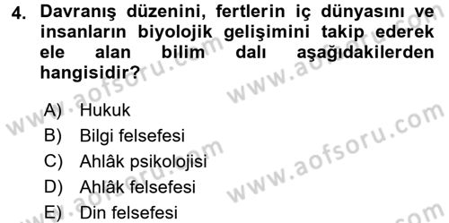 İslam Ahlak Esasları Dersi 2016 - 2017 Yılı (Vize) Ara Sınav Soruları 4. Soru