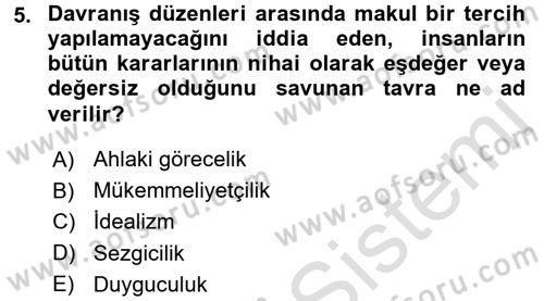 İslam Ahlak Esasları Dersi Ara Sınavı Deneme Sınav Soruları 5. Soru