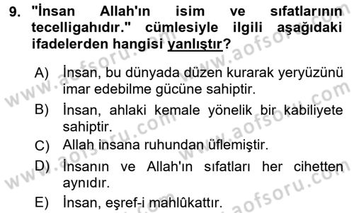 İslam Ahlak Esasları Dersi Ara Sınavı Deneme Sınav Soruları 9. Soru