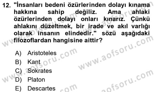 İslam Ahlak Esasları Dersi 2016 - 2017 Yılı (Final) Dönem Sonu Sınav Soruları 12. Soru