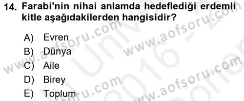 İslam Ahlak Esasları Dersi 2016 - 2017 Yılı (Final) Dönem Sonu Sınav Soruları 14. Soru