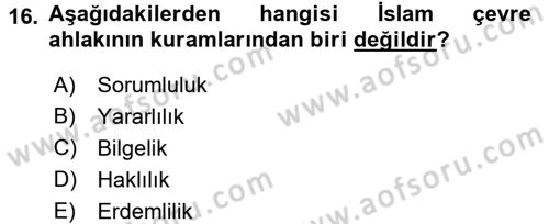 İslam Ahlak Esasları Dersi 2016 - 2017 Yılı (Final) Dönem Sonu Sınav Soruları 16. Soru