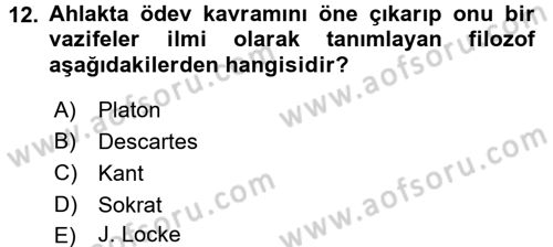 İslam Ahlak Esasları Dersi 2017 - 2018 Yılı 3 Ders Sınav Soruları 12. Soru