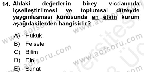 İslam Ahlak Esasları Dersi 2017 - 2018 Yılı 3 Ders Sınav Soruları 14. Soru