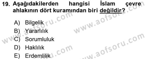 İslam Ahlak Esasları Dersi 2017 - 2018 Yılı 3 Ders Sınav Soruları 19. Soru