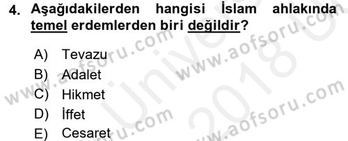 İslam Ahlak Esasları Dersi 2017 - 2018 Yılı 3 Ders Sınav Soruları 4. Soru