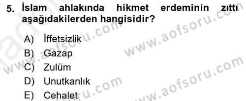 İslam Ahlak Esasları Dersi 2017 - 2018 Yılı 3 Ders Sınav Soruları 5. Soru