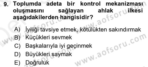 İslam Ahlak Esasları Dersi 2017 - 2018 Yılı 3 Ders Sınav Soruları 9. Soru