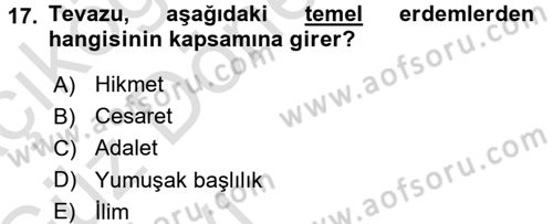 İslam Ahlak Esasları Dersi Ara Sınavı Deneme Sınav Soruları 17. Soru