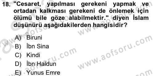 İslam Ahlak Esasları Dersi Ara Sınavı Deneme Sınav Soruları 18. Soru