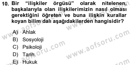 İslam Ahlak Esasları Dersi 2017 - 2018 Yılı (Final) Dönem Sonu Sınav Soruları 10. Soru