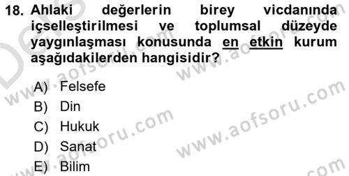 İslam Ahlak Esasları Dersi 2018 - 2019 Yılı 3 Ders Sınav Soruları 18. Soru