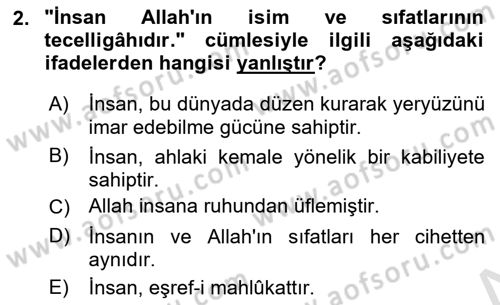 İslam Ahlak Esasları Dersi 2018 - 2019 Yılı 3 Ders Sınav Soruları 2. Soru