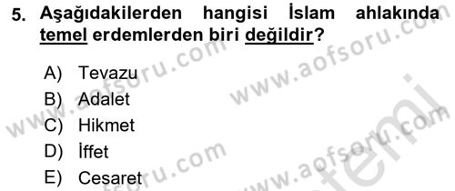 İslam Ahlak Esasları Dersi 2018 - 2019 Yılı 3 Ders Sınav Soruları 5. Soru