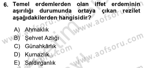 İslam Ahlak Esasları Dersi 2018 - 2019 Yılı 3 Ders Sınav Soruları 6. Soru