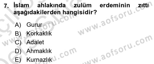 İslam Ahlak Esasları Dersi 2018 - 2019 Yılı 3 Ders Sınav Soruları 7. Soru