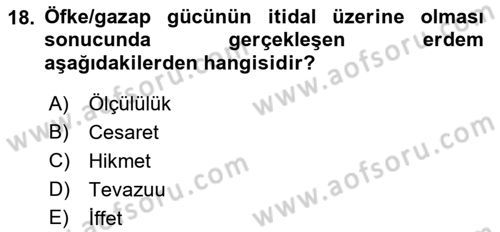 İslam Ahlak Esasları Dersi 2018 - 2019 Yılı (Vize) Ara Sınav Soruları 18. Soru