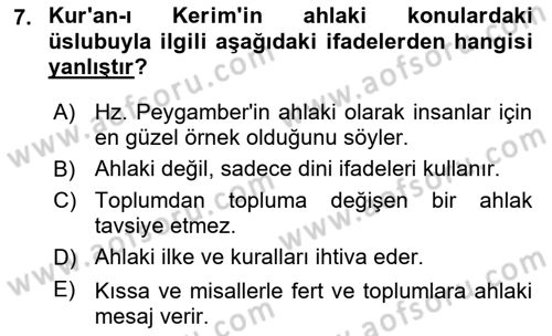 İslam Ahlak Esasları Dersi 2018 - 2019 Yılı (Vize) Ara Sınav Soruları 7. Soru